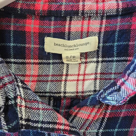 BeachLunchLounge Plaid Button Up Flannel Blue Pink Size Small - Picture 4 of 7